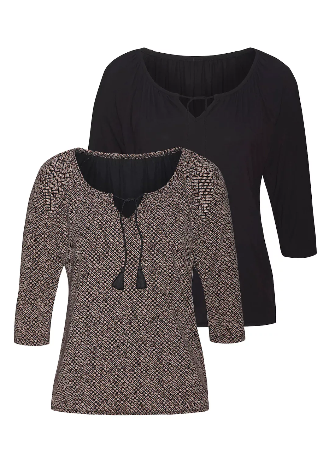 LASCANA 3/4-Arm-Shirt "mit modischen Tasseln", (2er-Pack), aus weichem Visk günstig online kaufen