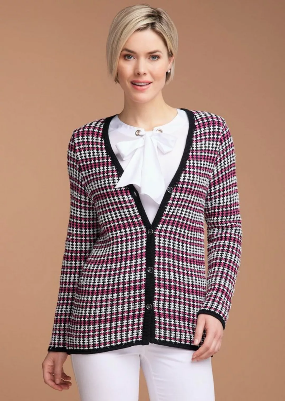 GOLDNER Blouson Eleganter Strickblazer mit feinem Kontraststrick günstig online kaufen