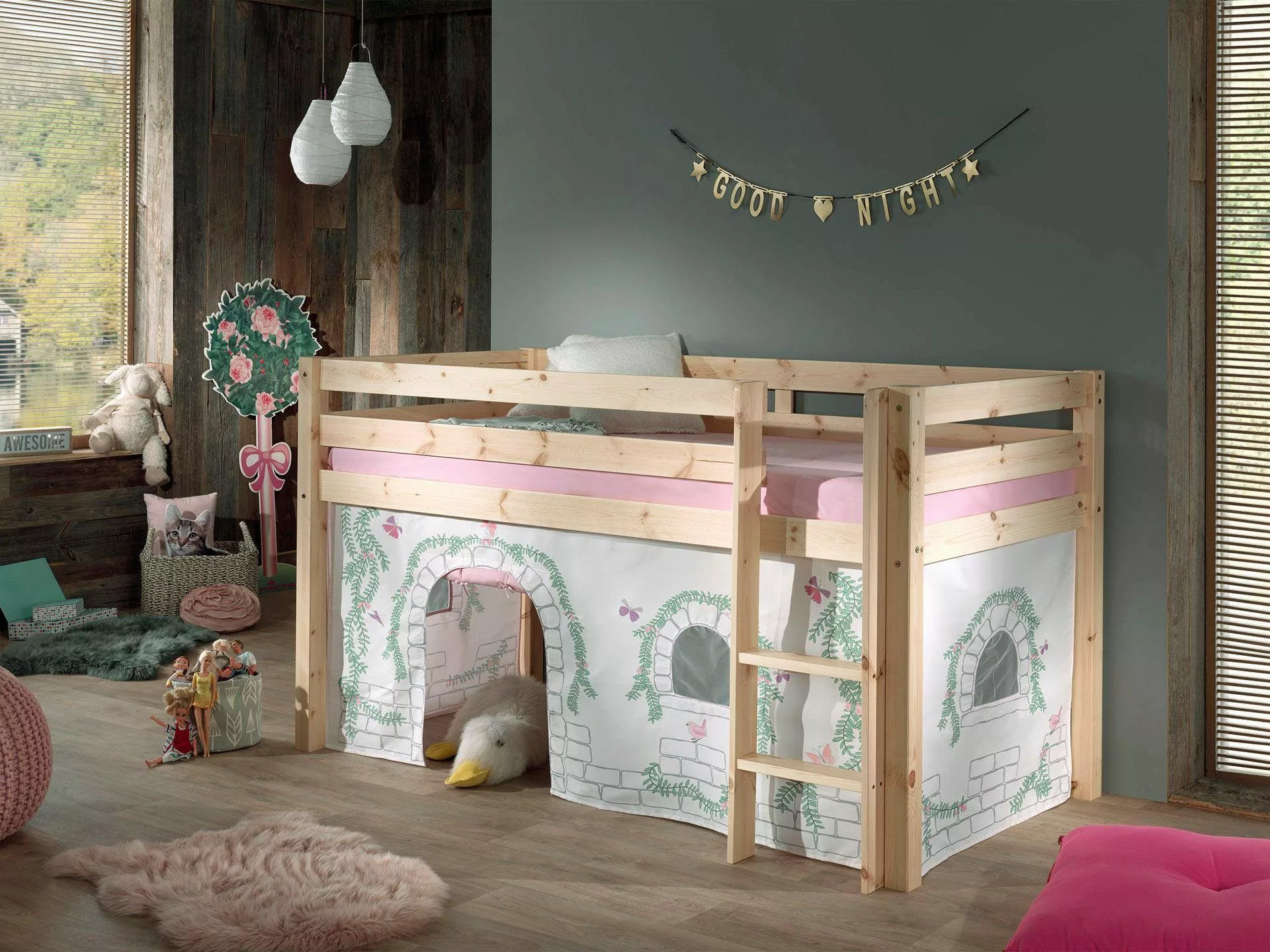 Vipack Hochbett "Pino, Spielbett massiv Kiefer, stabil gebaut, 3 Korpusfarb günstig online kaufen