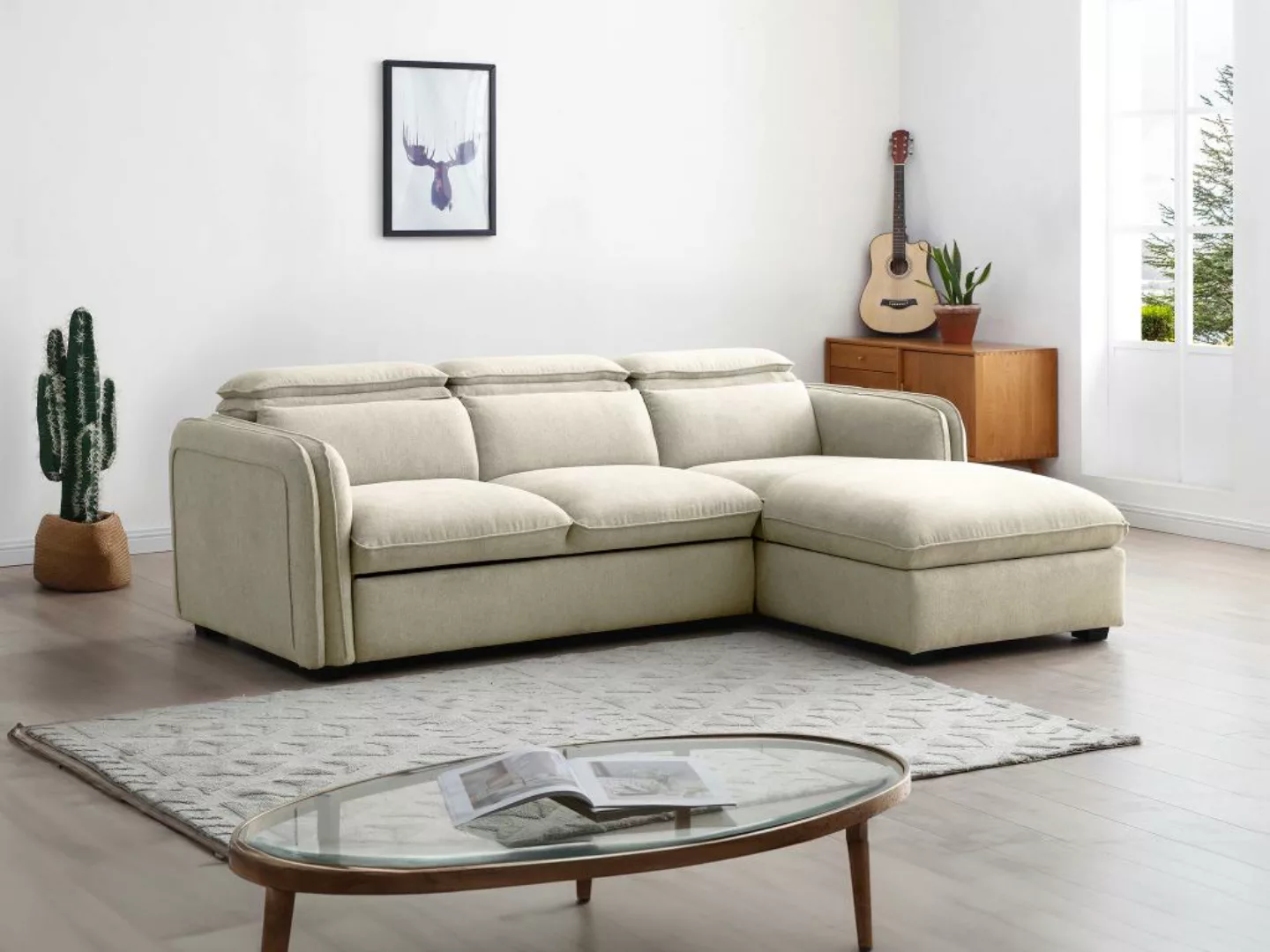 Ecksofa mit Schlaffunktion - Ecke rechts - Stoff - Beige - ORELANA günstig online kaufen