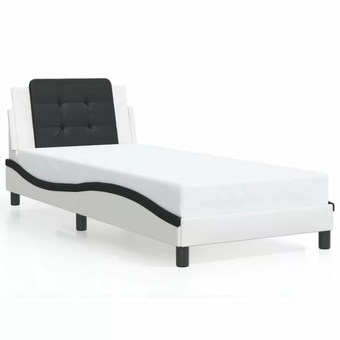 vidaXL Bett Bettgestell mit Kopfteil Weiß und Schwarz 90x190 cm Kunstleder günstig online kaufen