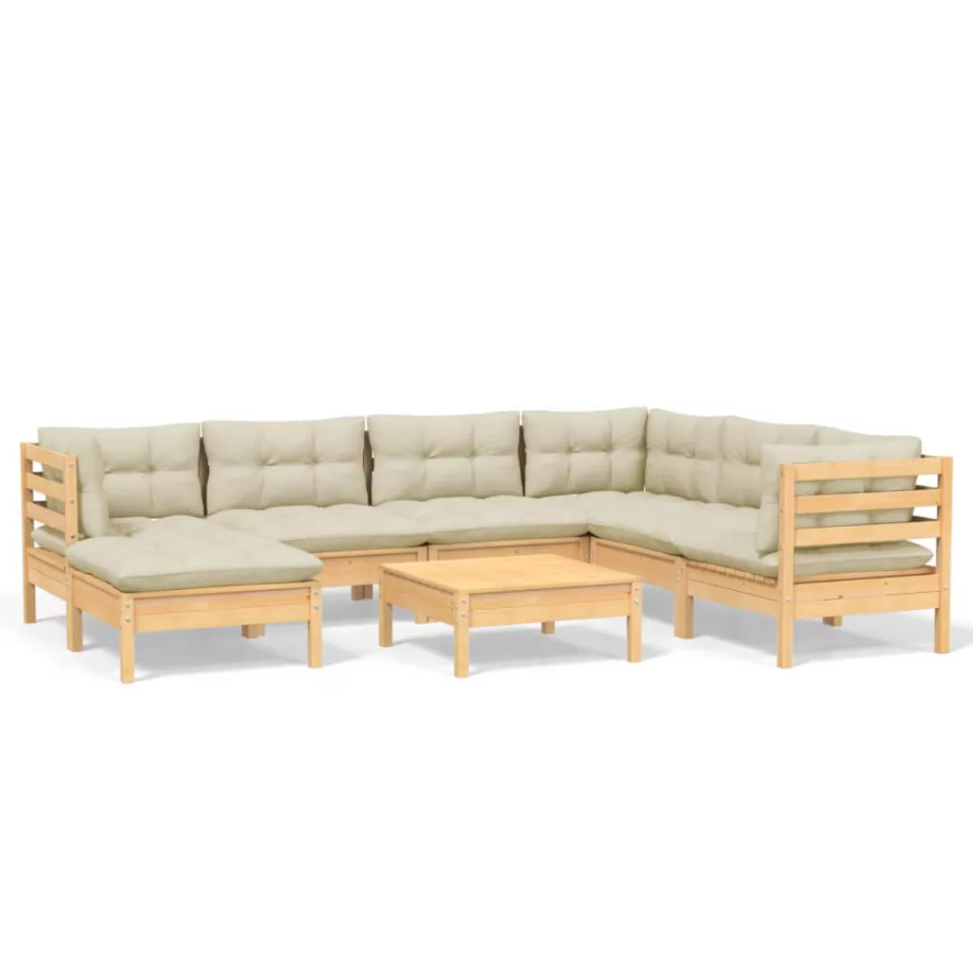 8-tlg. Garten-lounge-set Mit Creme Kissen Massivholz Kiefer günstig online kaufen