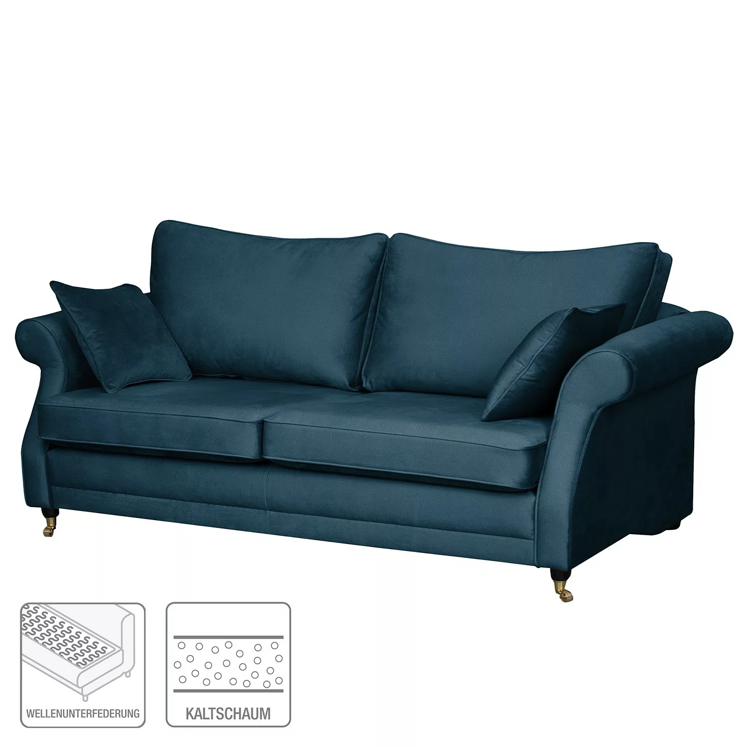 home24 Maison Belfort Sofa Killara 3-Sitzer Marineblau Samt 230x70x95 cm günstig online kaufen