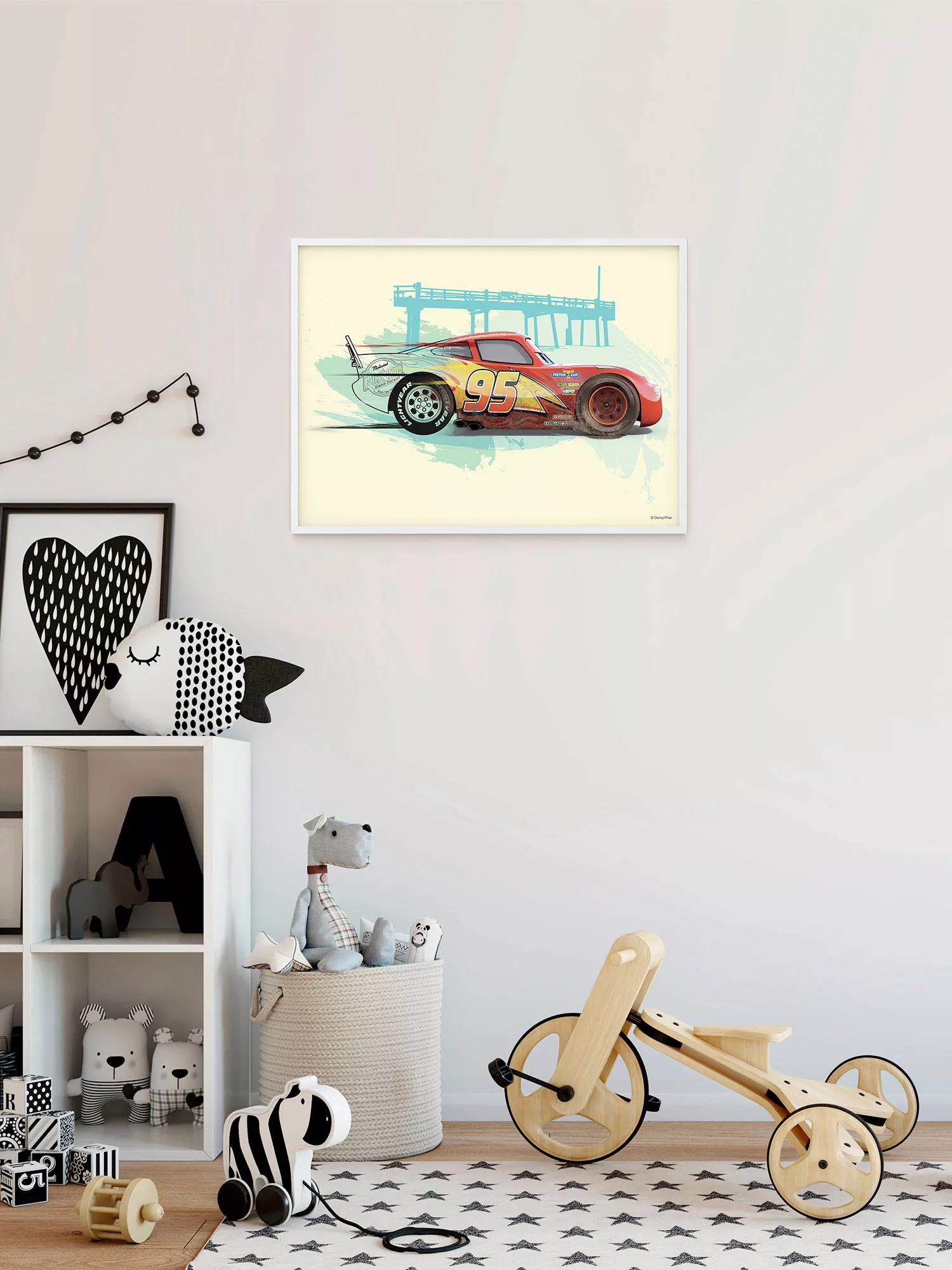 Disney Poster Cars Lightning Mcqueen Rot Blau und Creme-Beige 40 x 30 cm 61 günstig online kaufen