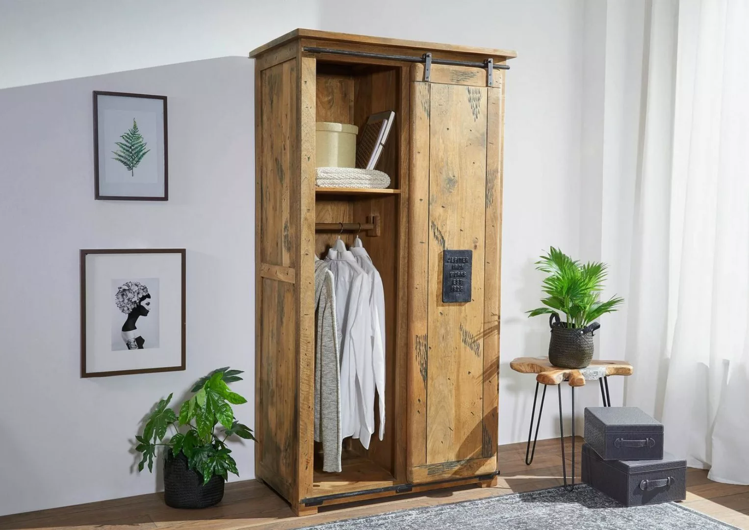 Massivmoebel24 Dreh-/Schwebetürenschrank Schrank Mango 80x45x175 natur lack günstig online kaufen