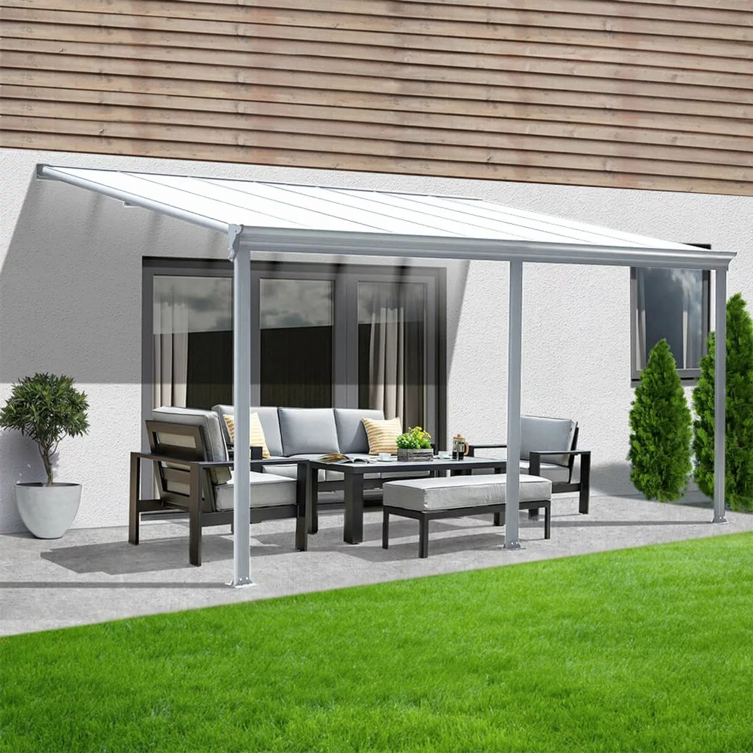 Home Deluxe Terrassenüberdachung Solis Alu 434 x 303 x 226 / 278 cm Weiß günstig online kaufen