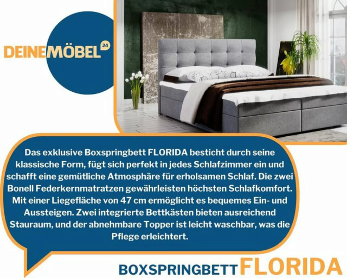 Deine Möbel 24 Boxspringbett FLORIDA Schlafzimmerbett Ehebett inkl. Bettkäs günstig online kaufen