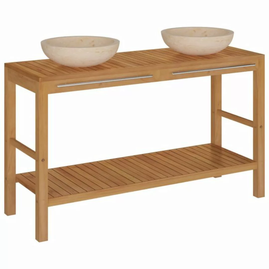 Waschtisch Massivholz Teak Mit Waschbecken Marmor Creme günstig online kaufen