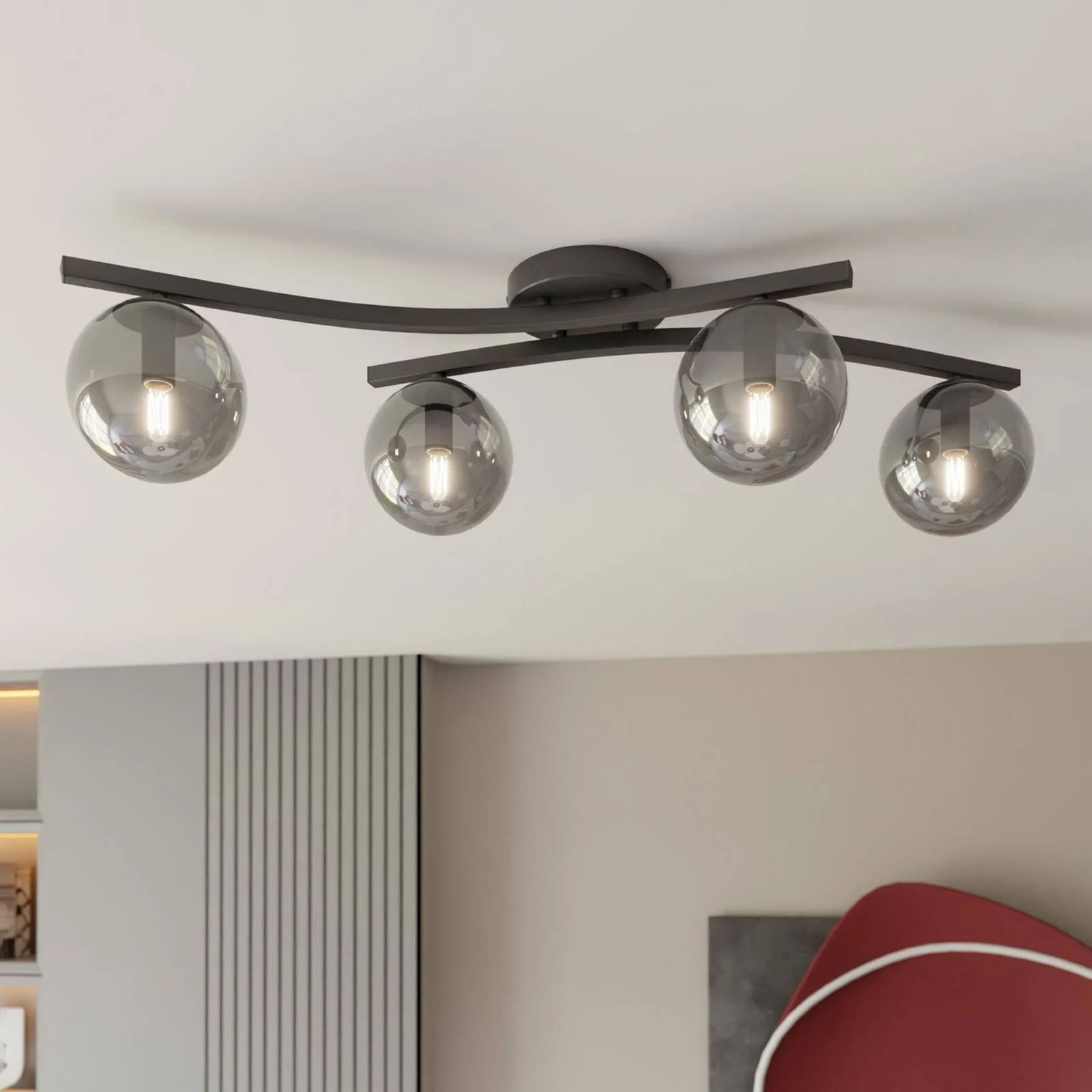Deckenlampe Opus, Länge 84 cm, rauchgrau/schwarz, 4-flg. günstig online kaufen