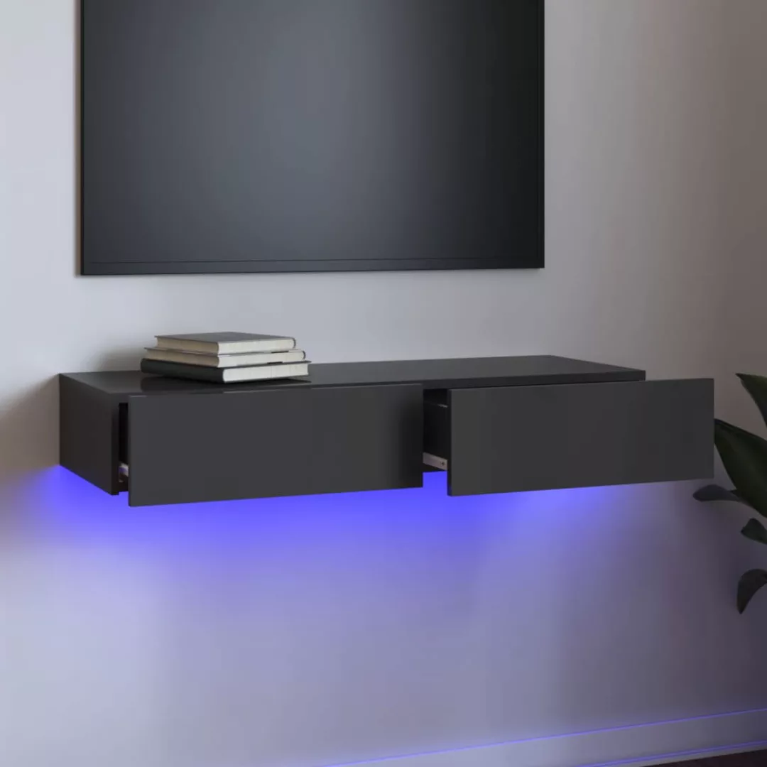 Vidaxl Tv-schrank Mit Led-leuchten Hochglanz-grau 90x35x15,5 Cm günstig online kaufen