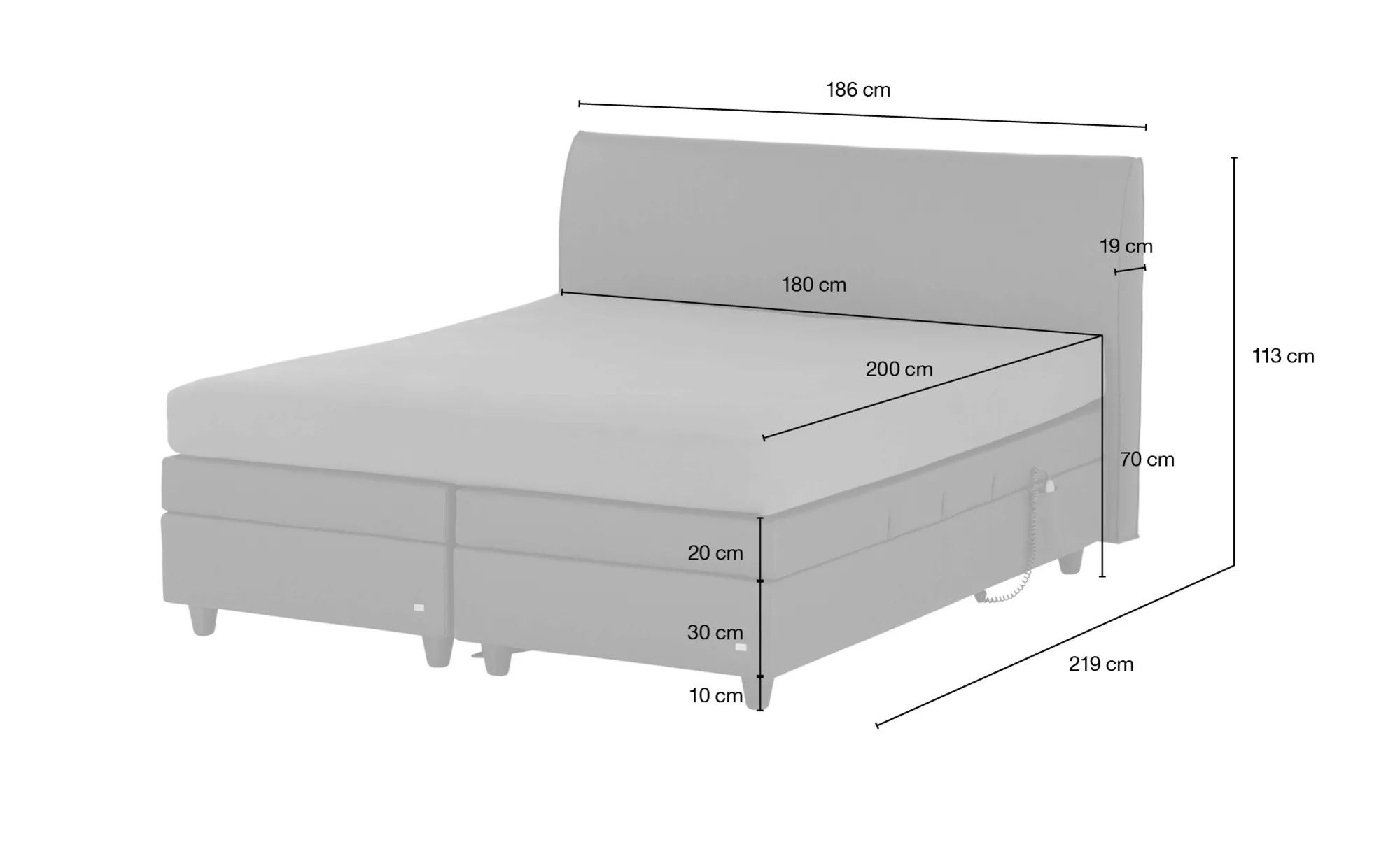 RUF Motor-Boxspringbett  Mercata ¦ grau ¦ Maße (cm): B: 186 H: 113 Betten > günstig online kaufen