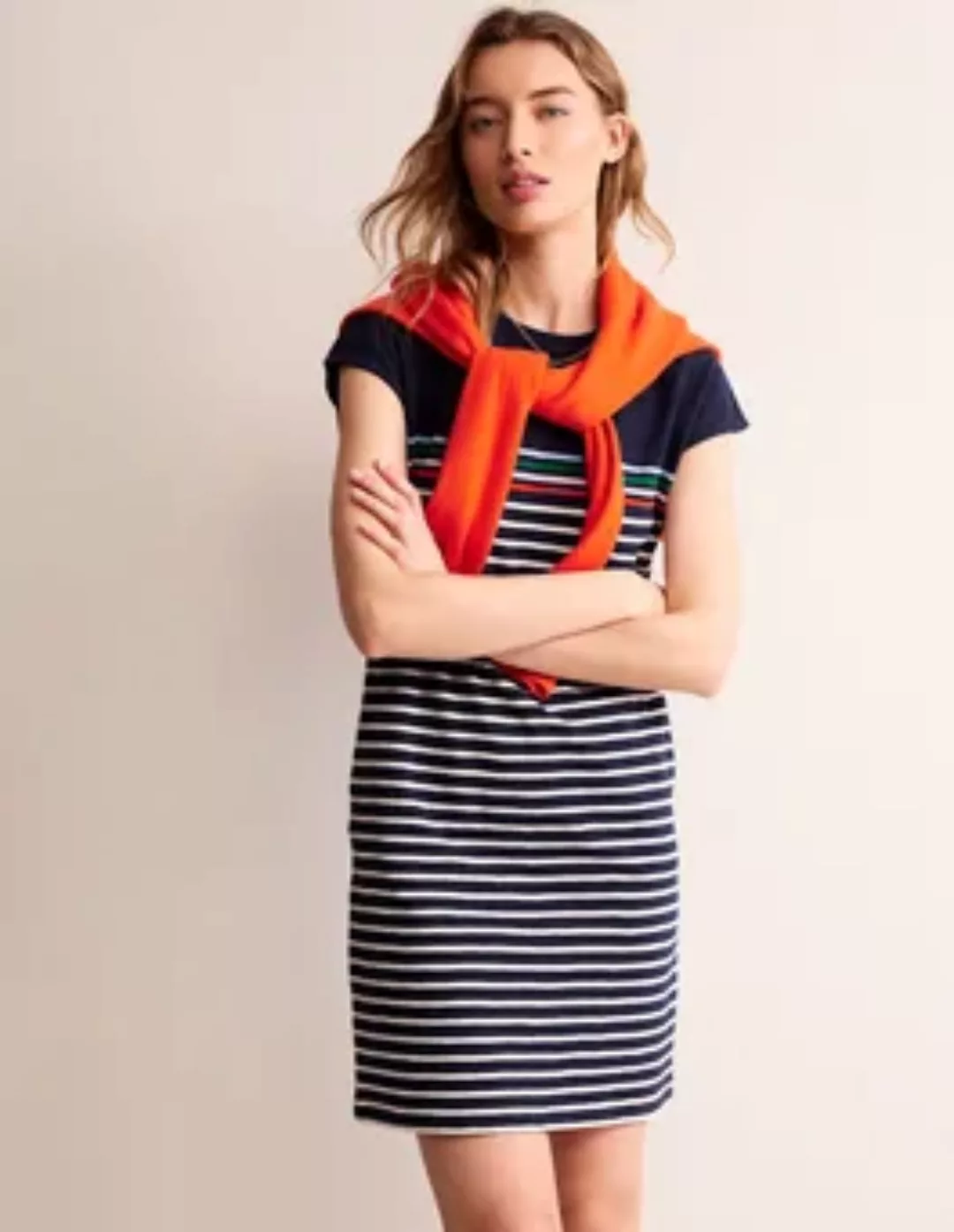 Leah T-Shirt-Kleid aus Jersey Damen Boden, Marineblau, Naturweiß Bunt Strei günstig online kaufen