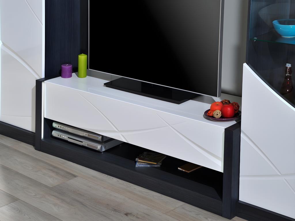 TV-Schrank mit 1 Schublade und 1 Fach - Mit LEDs - Anthrazit und weiß lacki günstig online kaufen