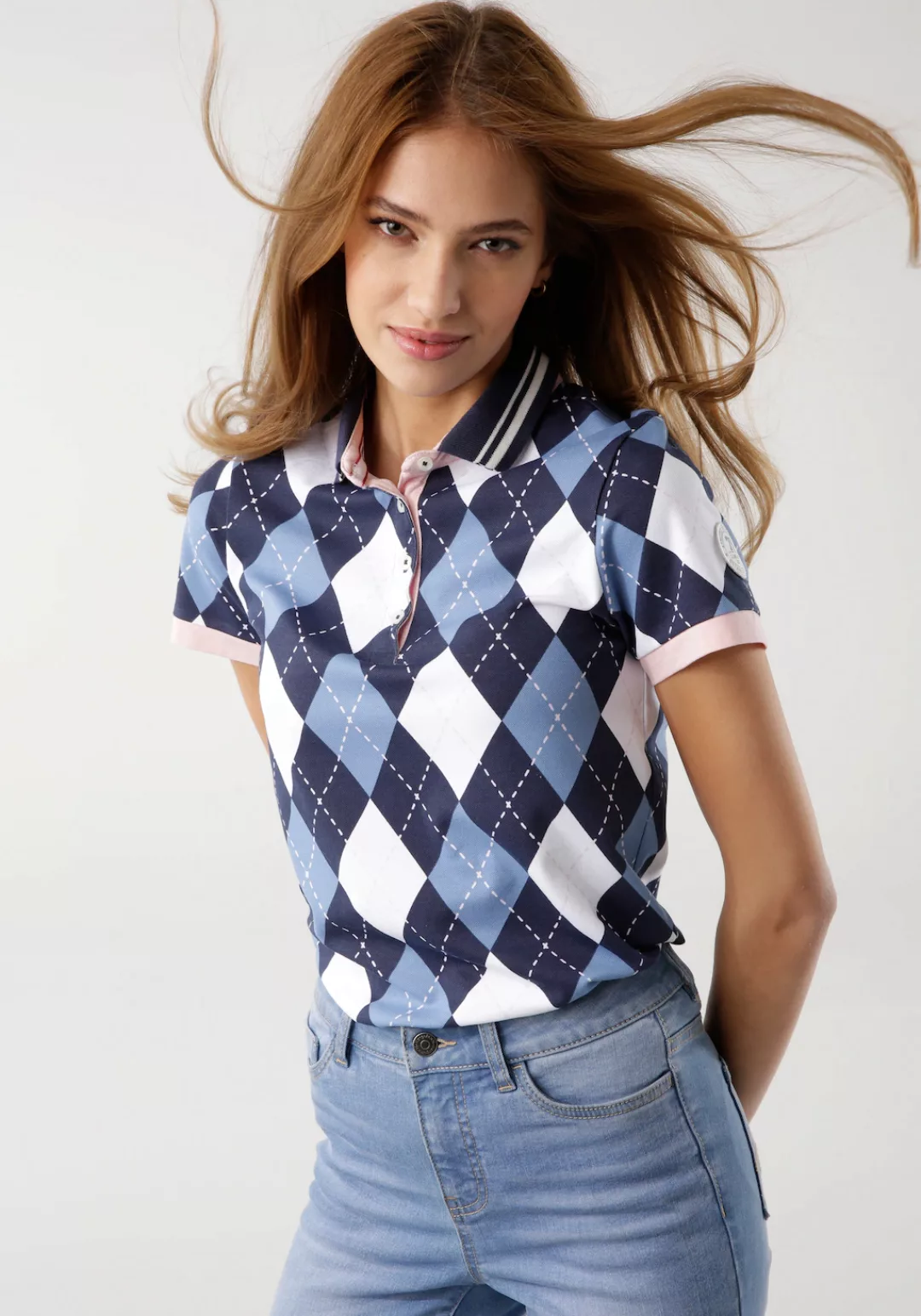 KangaROOS Poloshirt mit trendigem Rauten-Alloverdruck günstig online kaufen
