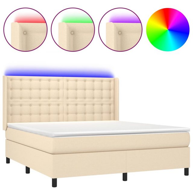 vidaXL Bettgestell Boxspringbett mit Matratze LED Creme 160x200 cm Stoff Be günstig online kaufen