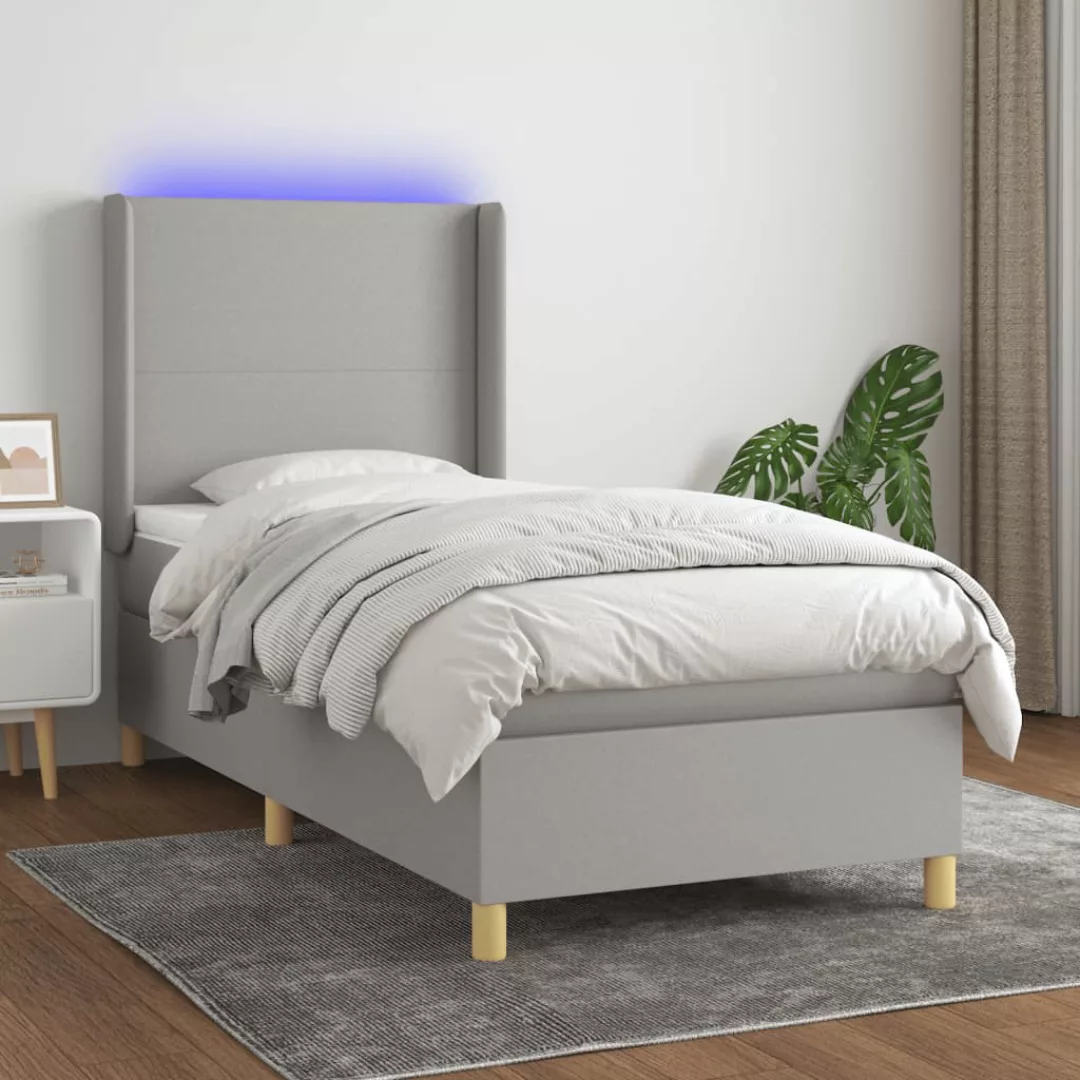 Vidaxl Boxspringbett Mit Matratze & Led Hellgrau 100x200 Cm Stoff günstig online kaufen