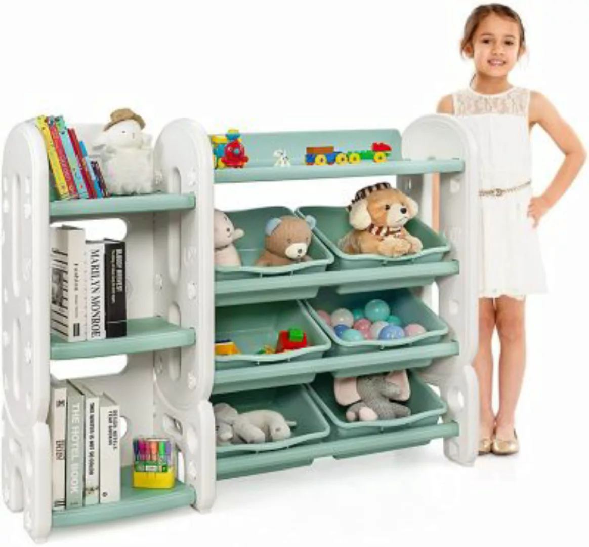 COSTWAY® Kinder Spielzeugregal mit 6 Aufbewahrungsboxen und 4 Ablagen grün günstig online kaufen