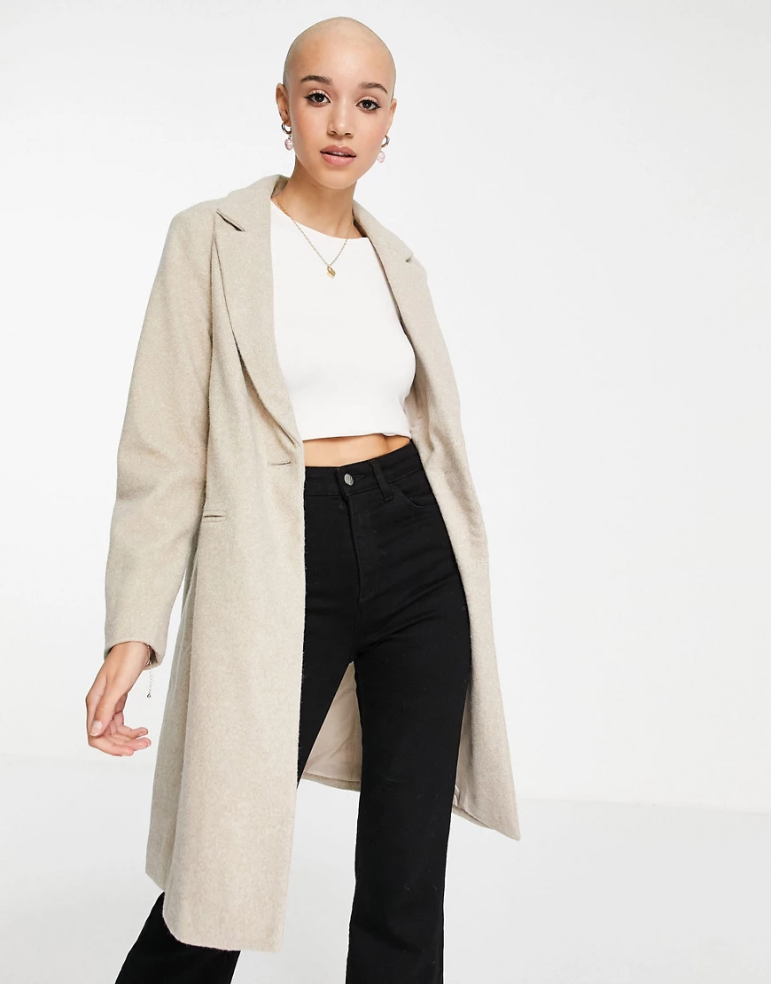 New Look – Figurbetonter Mantel in Hellbeige-Weiß günstig online kaufen