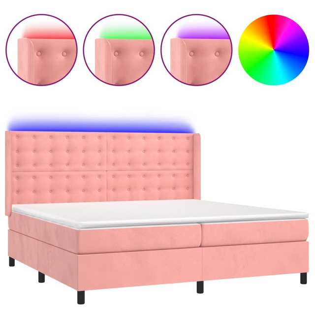 vidaXL Boxspringbett Boxspringbett mit Matratze und LED Samt (200 x 200 cm, günstig online kaufen