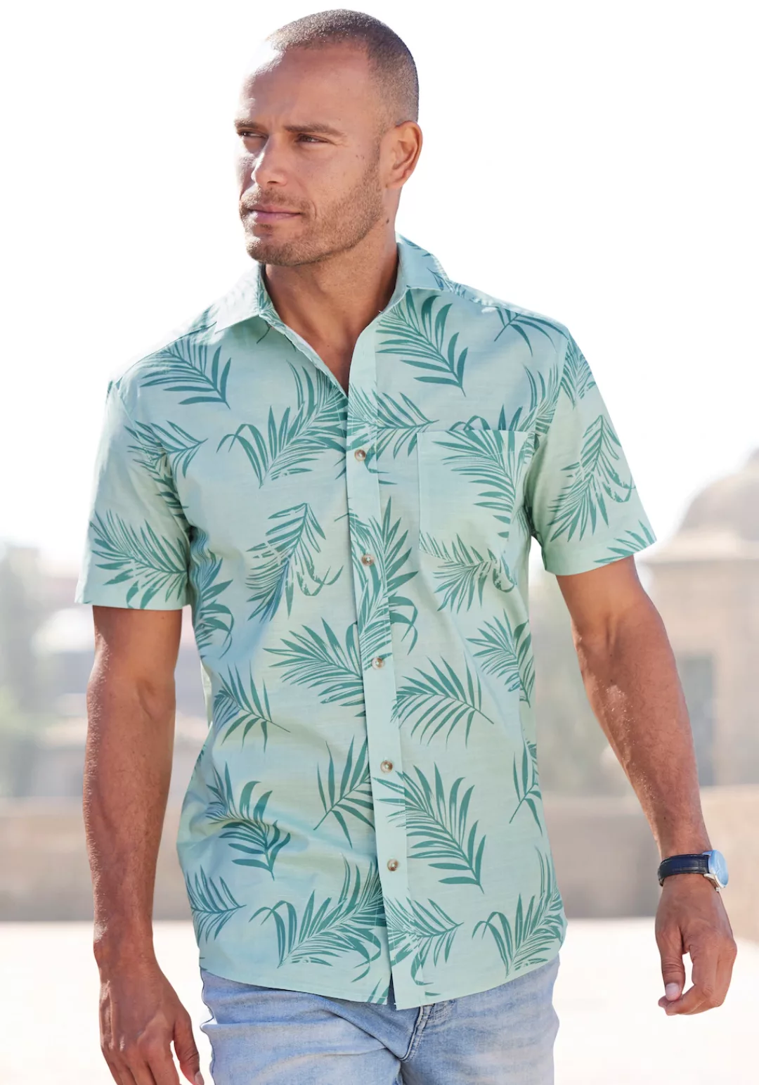 John Devin Hawaiihemd "Regular fit", Kurzarm, Freizeithemd mit Palmenprint günstig online kaufen