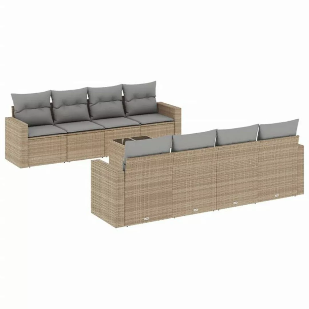 vidaXL Sofaelement 9-tlg. Garten-Sofagarnitur mit Kissen Beige Poly Rattan günstig online kaufen