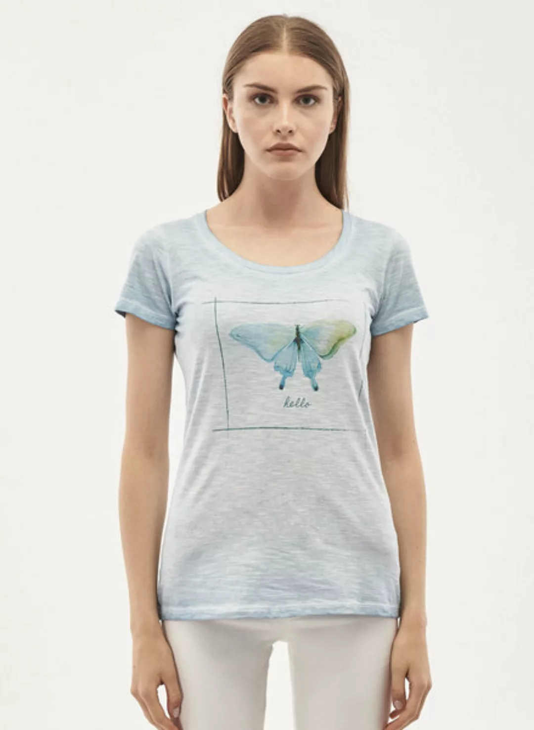 Garment Dyed T-shirt Aus Bio Baumwolle Mit Schmetterling-print günstig online kaufen