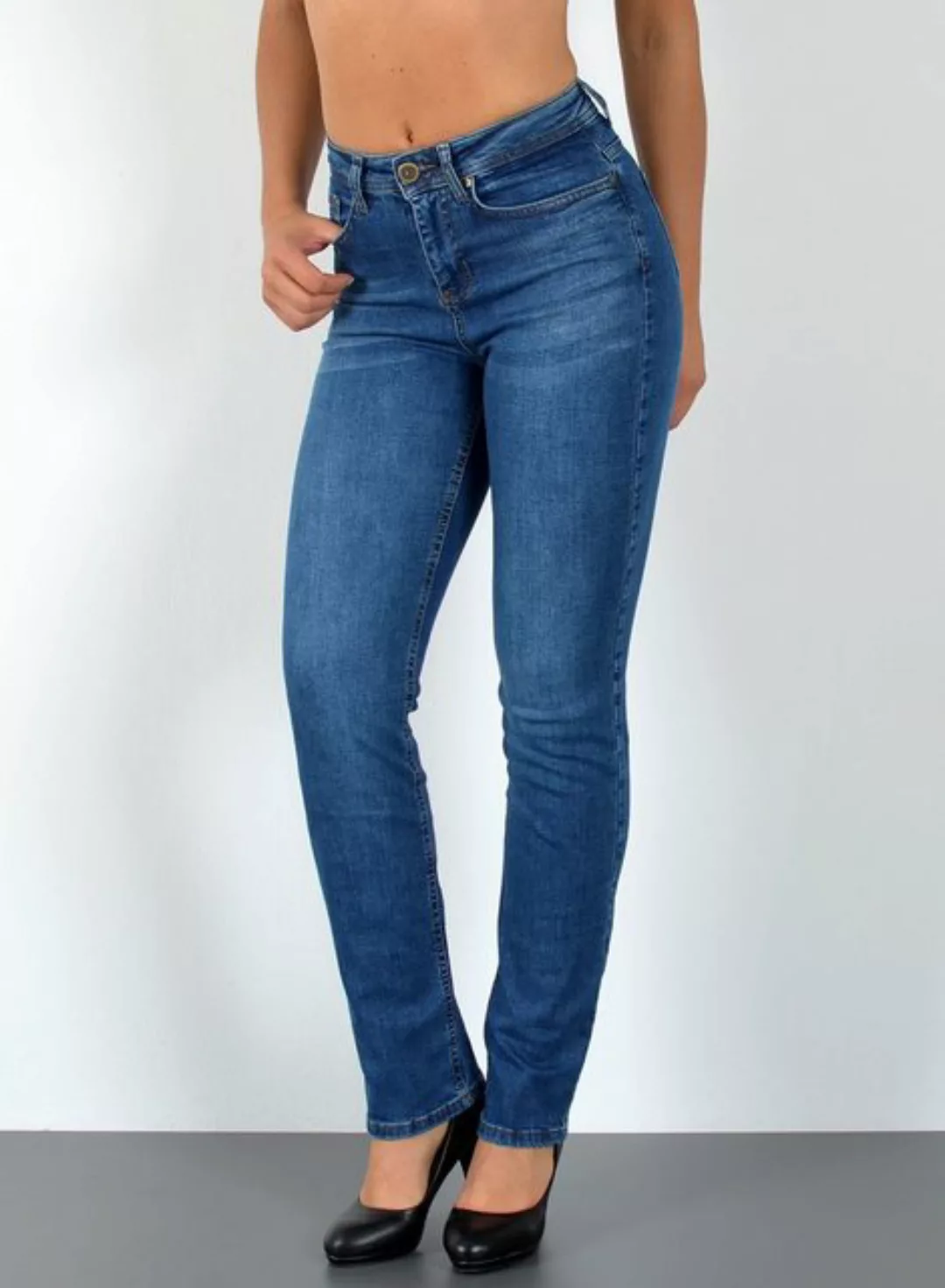 ESRA Straight-Jeans Stretch-Jeans Damen High Waist Jeans Straight Leg Hose günstig online kaufen