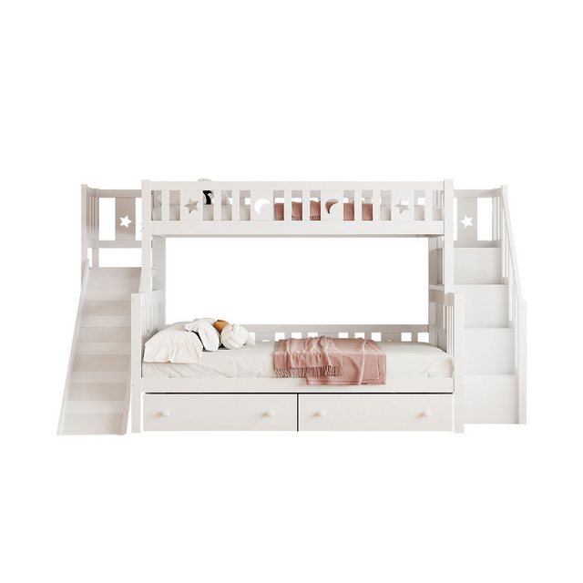 Flieks Etagenbett, Massivholz Kinderbett 90x200/140x200cm mit Treppe Rutsch günstig online kaufen