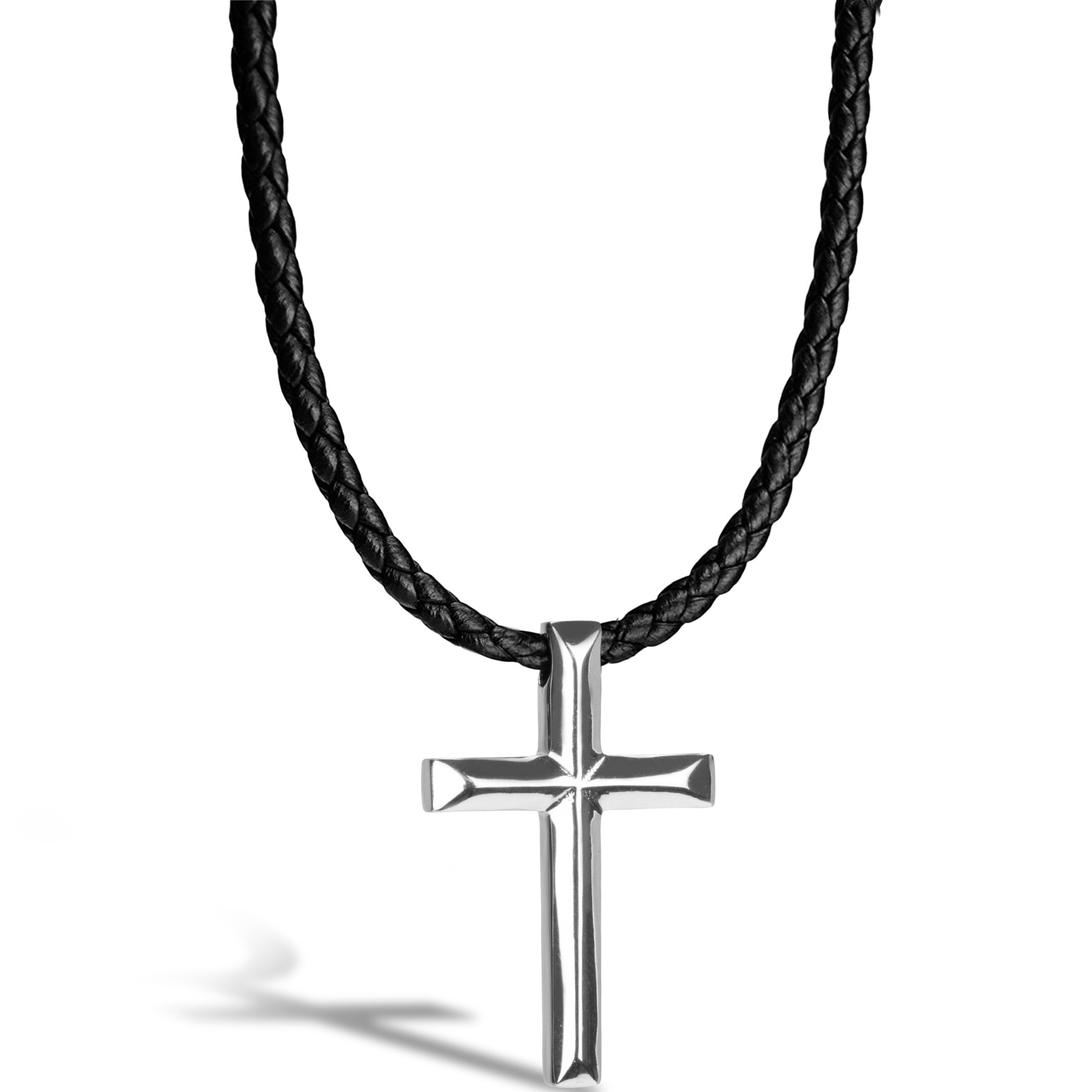 SERASAR Lederband Lederhalskette mit Edelstahlanhänger "Cross" günstig online kaufen