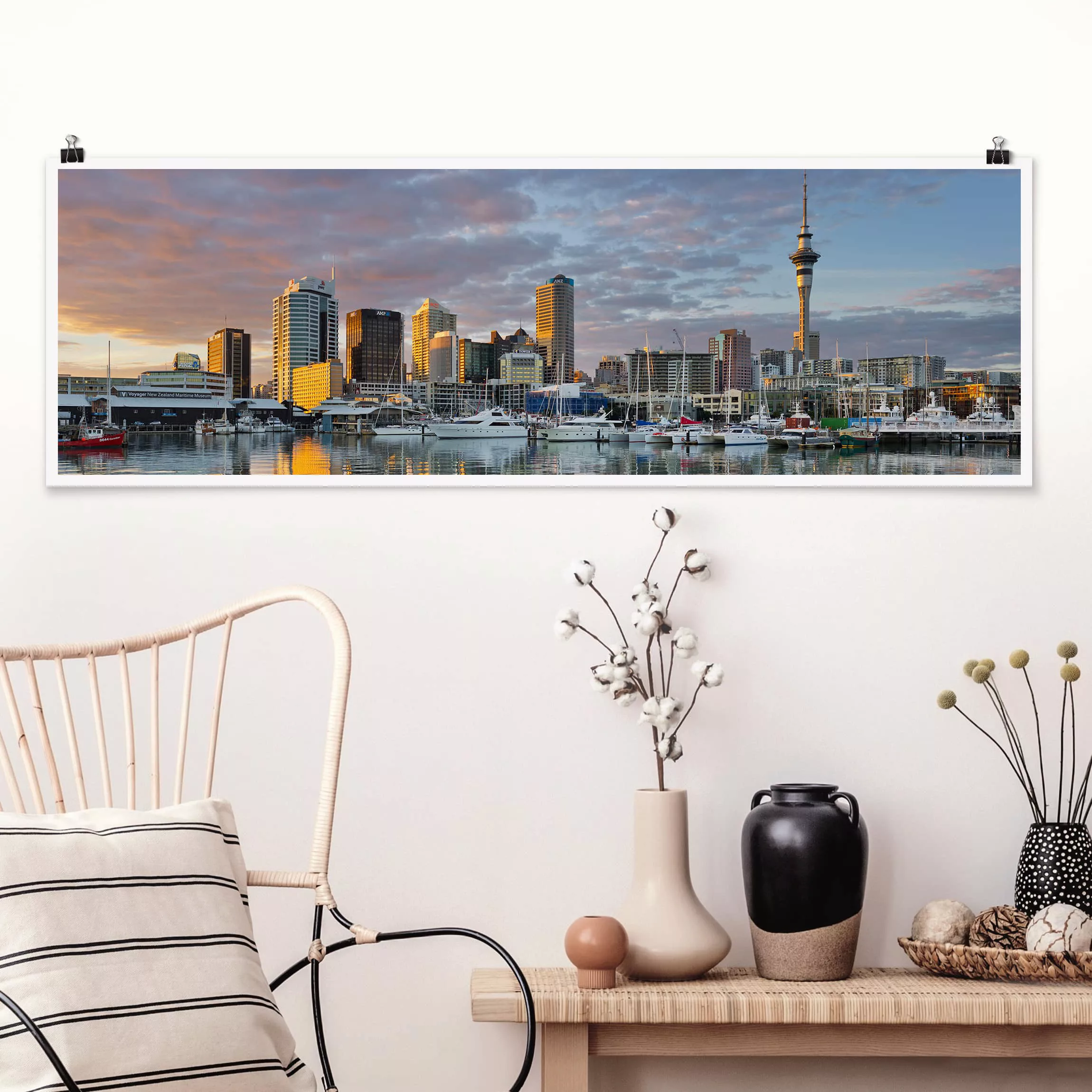 Panorama Poster Architektur & Skyline Auckland Skyline Sonnenuntergang günstig online kaufen