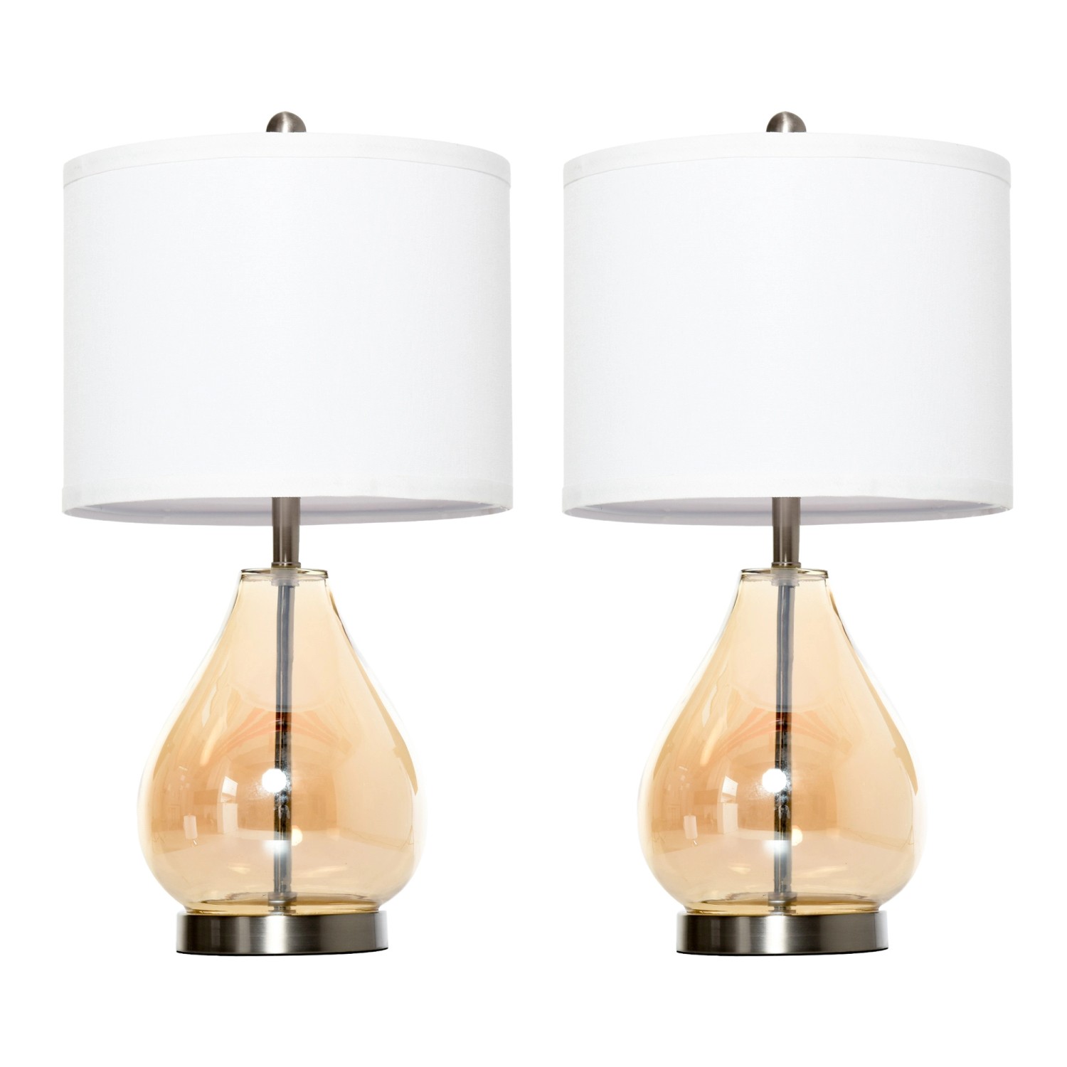 HOMCOM 2-Set Tischlampen E27-Fassung 40W Glas Leinen Stahl Bernstein Ø30 x günstig online kaufen