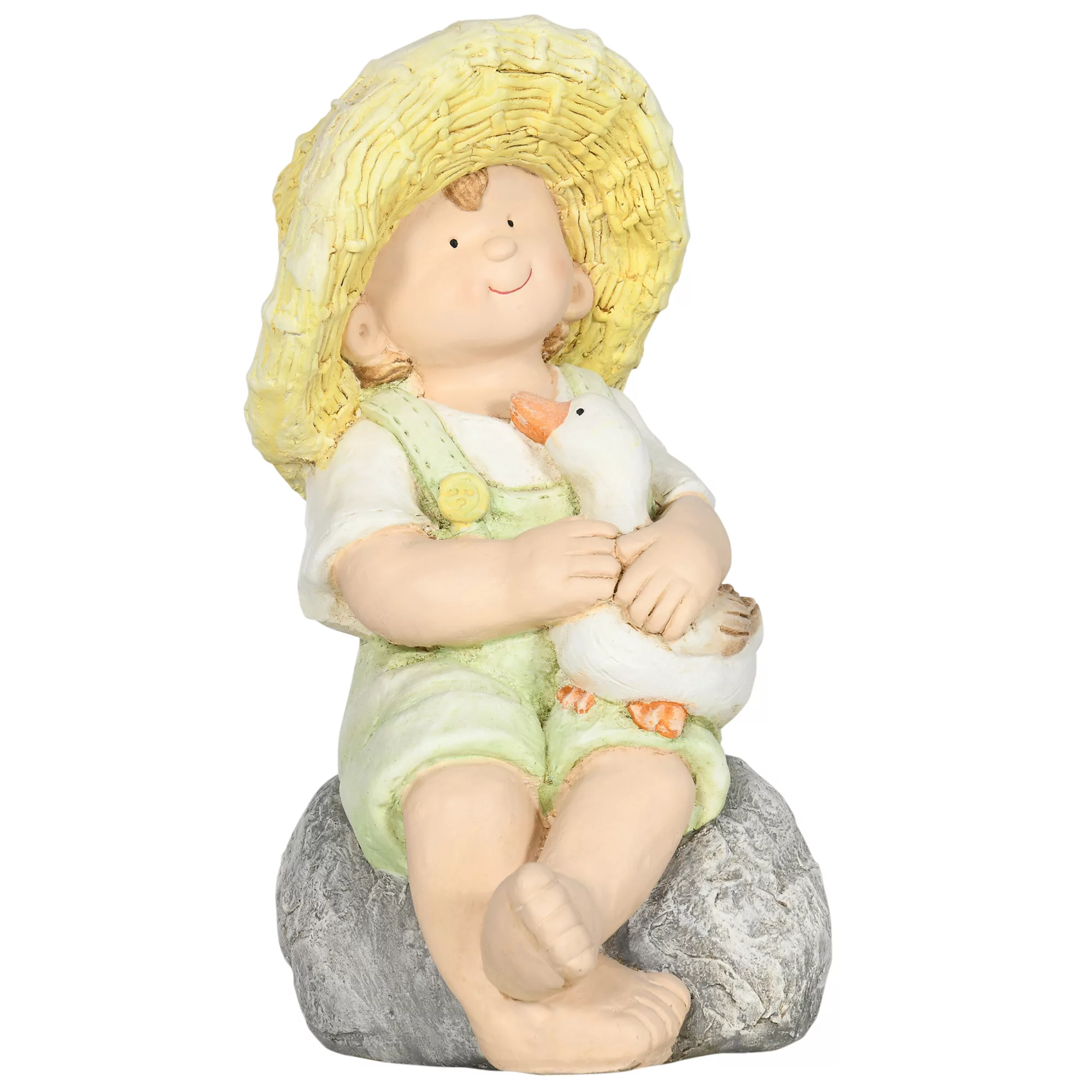 Outsunny Kleiner Junge mit Strohhut 43 cm wetterbeständige Gartenstatue, Ou günstig online kaufen