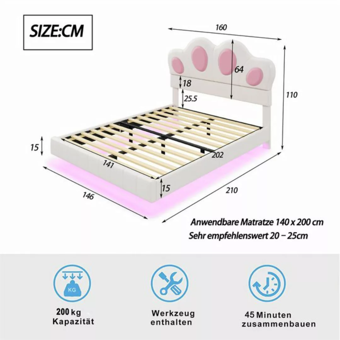 autolock Kinderbett Kinderbett Polsterbett 140 x 200 cm,Kopfteil in Katzenp günstig online kaufen