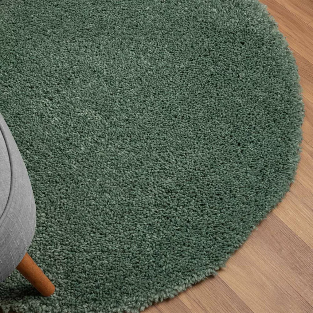 Shaggy Teppich Langflor in Grün 150 cm Durchmesser günstig online kaufen