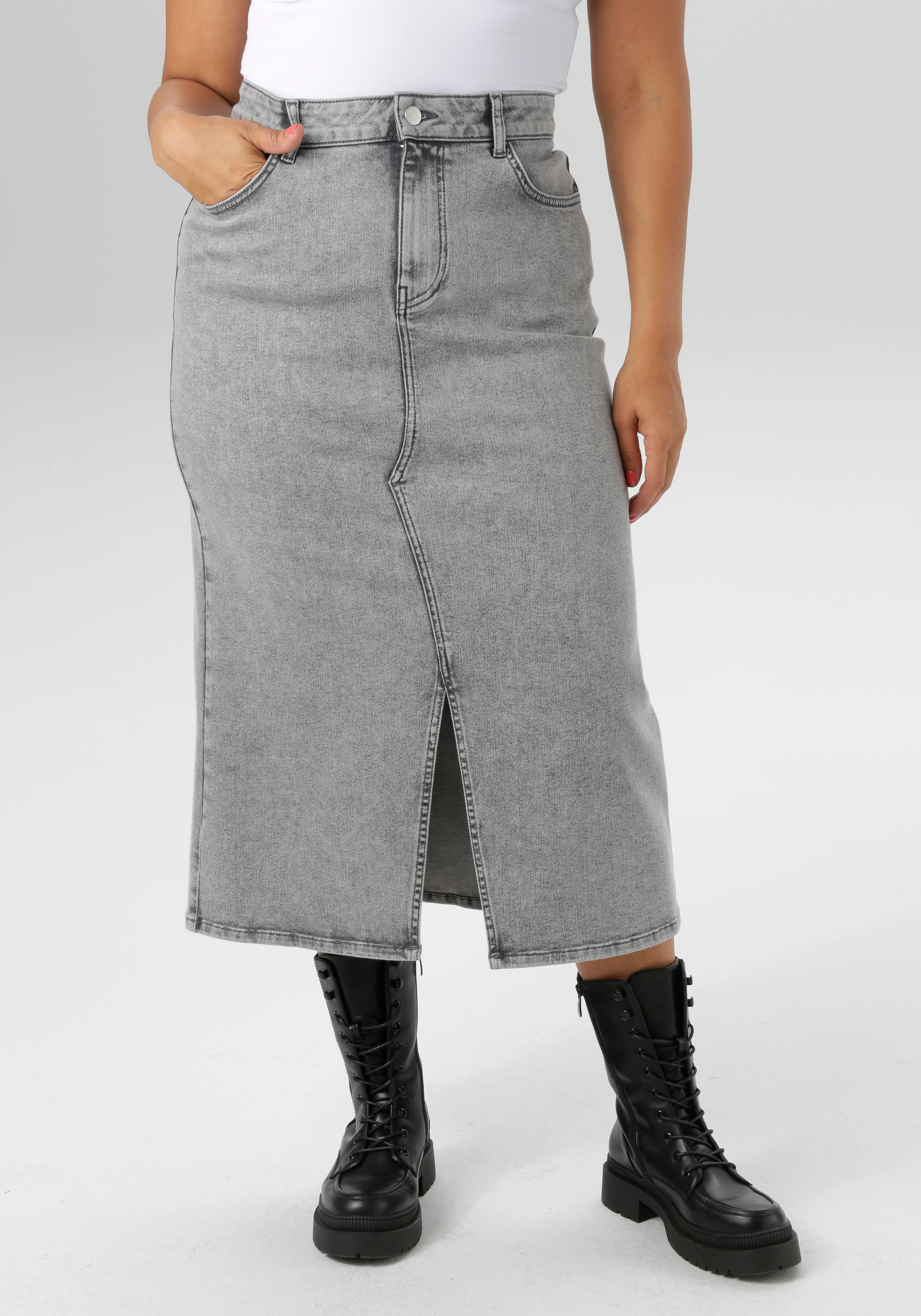 Aniston PLUS Jeansrock, mit Schlitz vorne - NEUE KOLLEKTION günstig online kaufen