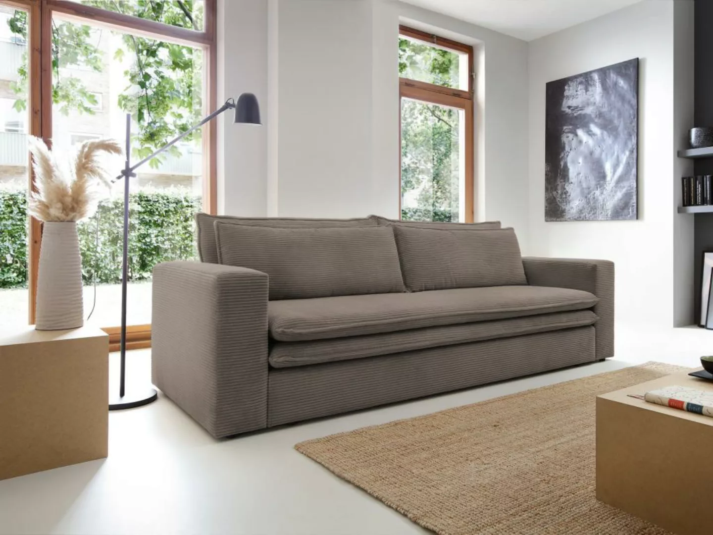Sofa 3-Sitzer - Mit Schlaffunktion - Cord - Taupe - TILIA günstig online kaufen