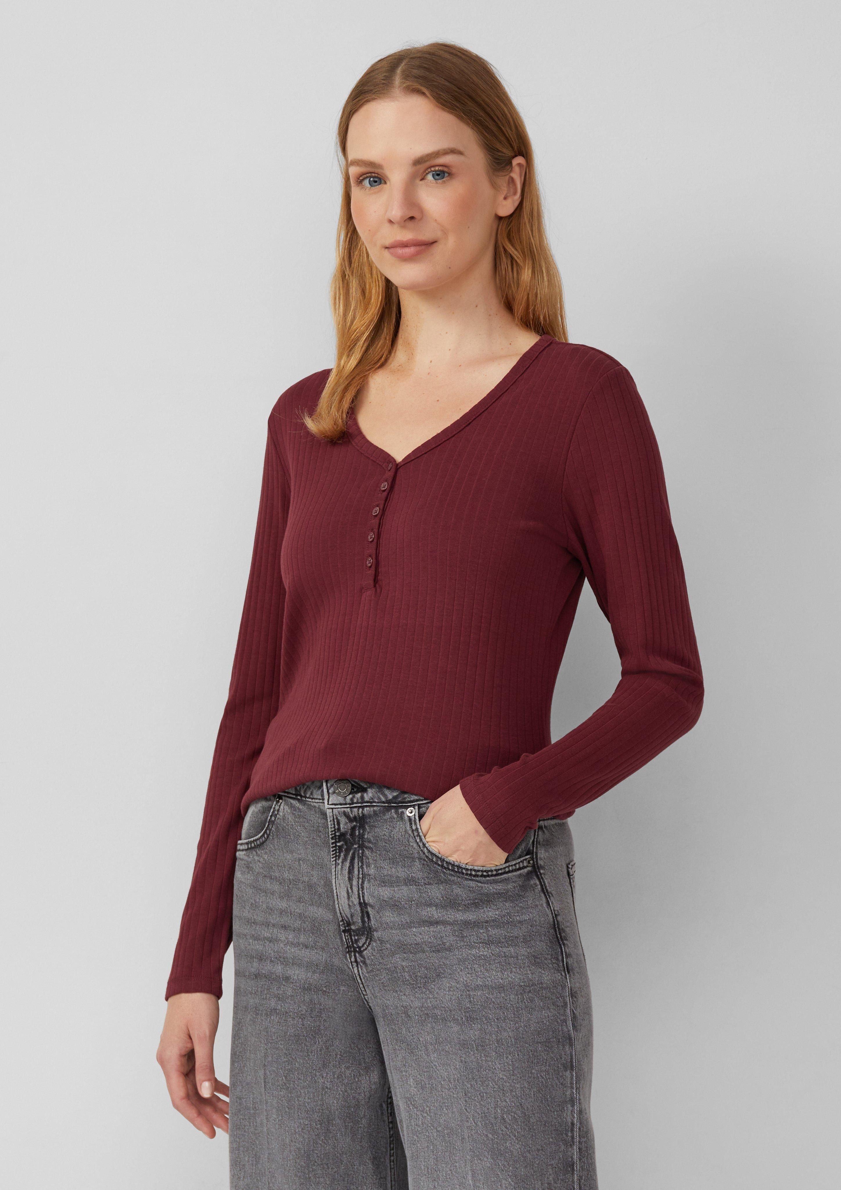 s.Oliver Langarmshirt Ripp-Langarmshirt mit Knopfleiste im günstig online kaufen
