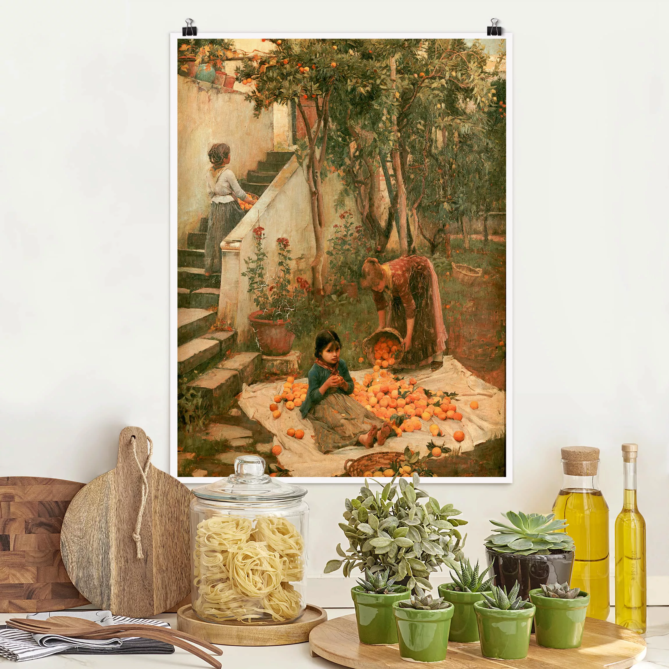 Poster Kunstdruck - Hochformat John William Waterhouse - Die Orangenpflücke günstig online kaufen