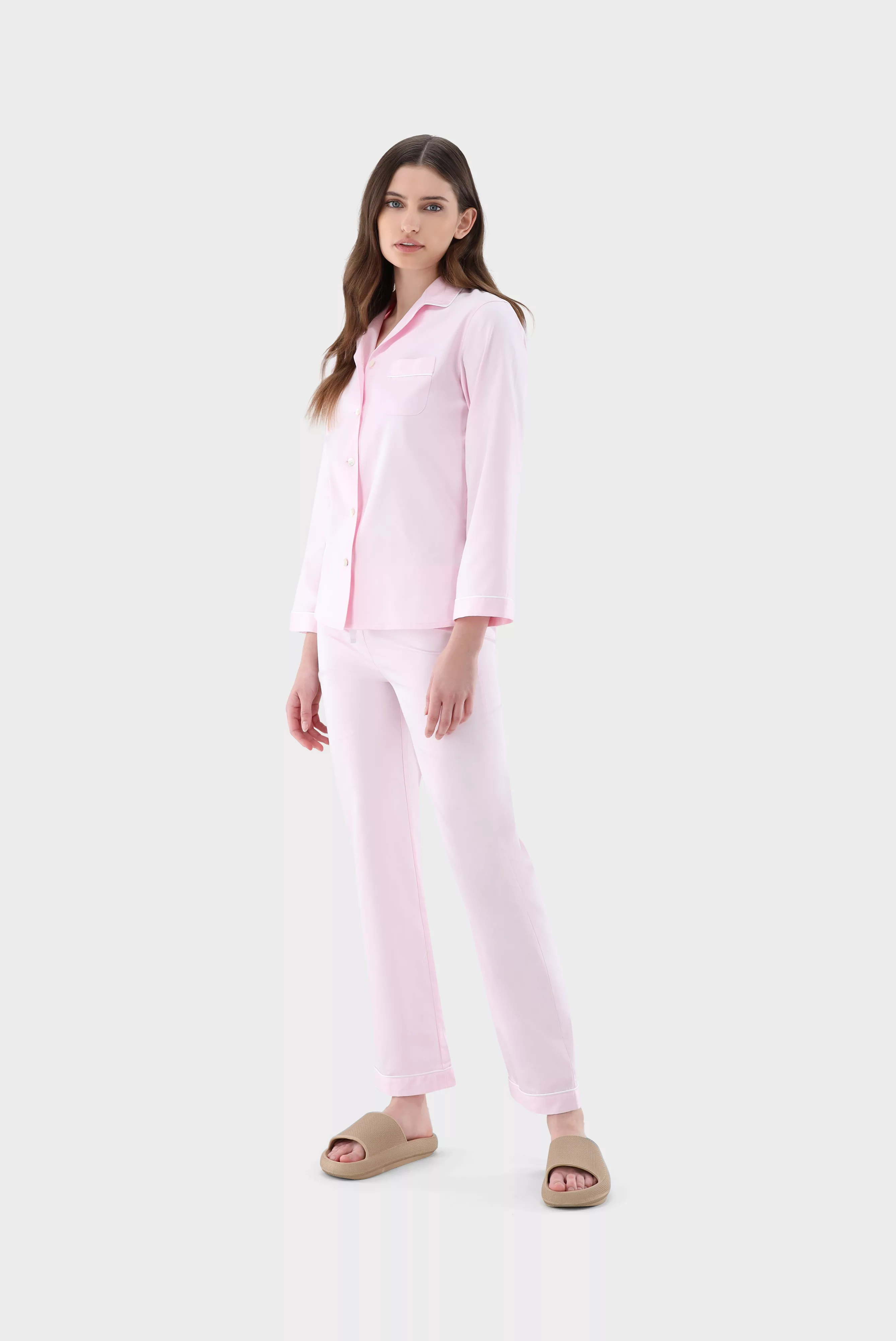 Bequemer Damen Pyjama aus Baumwolle Rosa günstig online kaufen