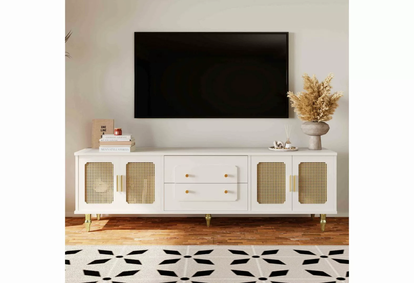 BlingBin TV-Schrank Lowboard (1-St., TV-Möbel im Retro-Stil: goldene Griffe günstig online kaufen