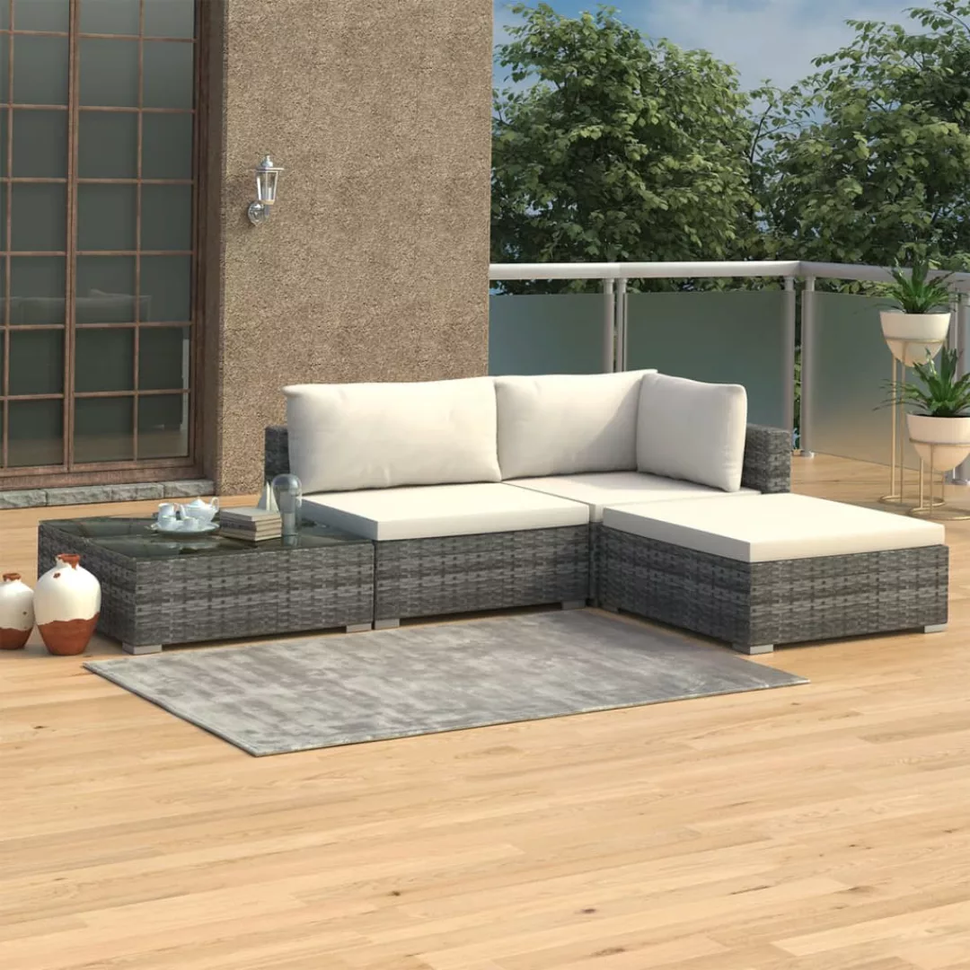 4-tlg. Garten-lounge-set Mit Auflagen Poly Rattan Grau günstig online kaufen