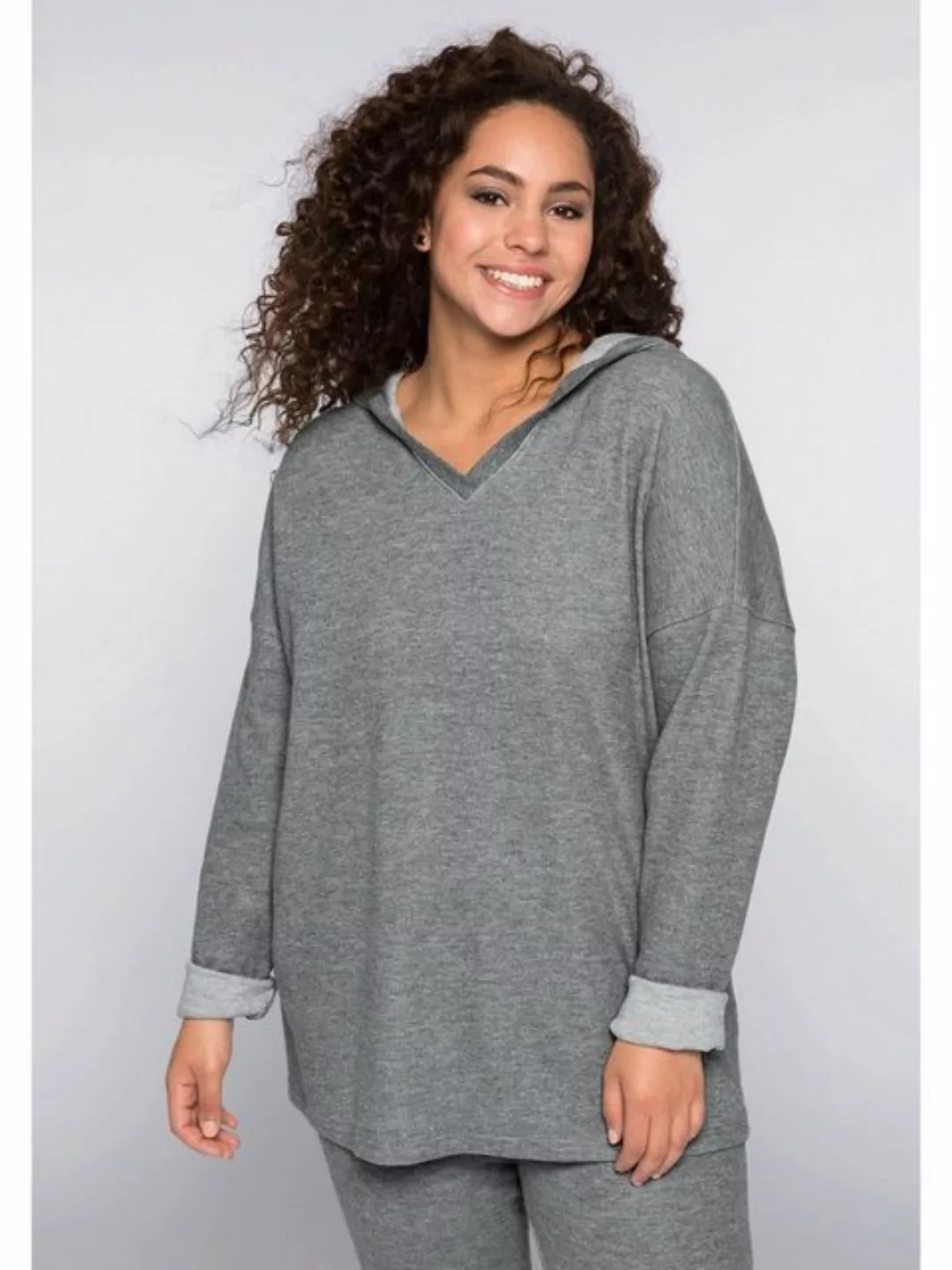 Sheego Kapuzensweatshirt Große Größen mit V-Ausschnitt günstig online kaufen