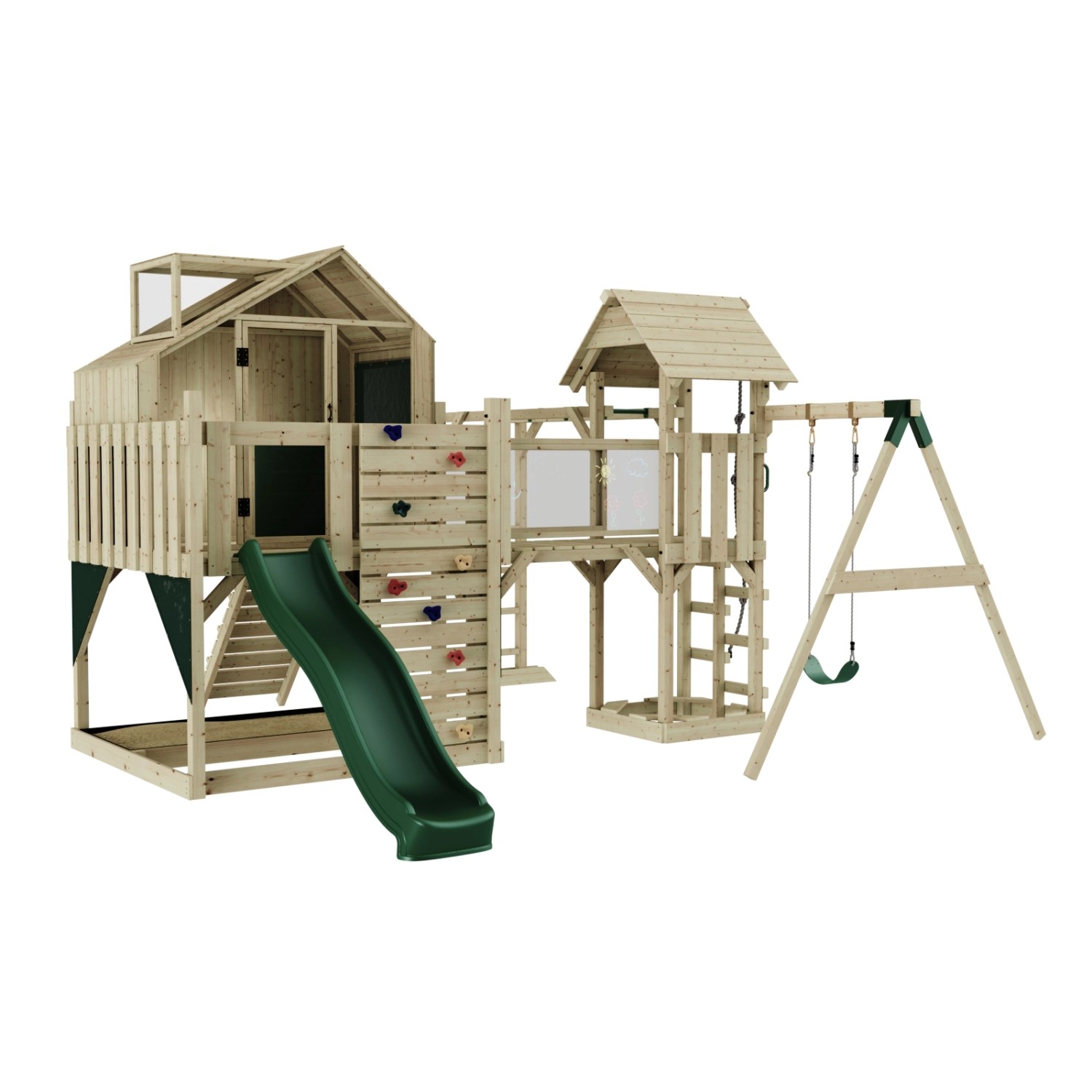 OutdoorToys Spielturm Mille mit Kinderschaukel Dunkelgrün günstig online kaufen