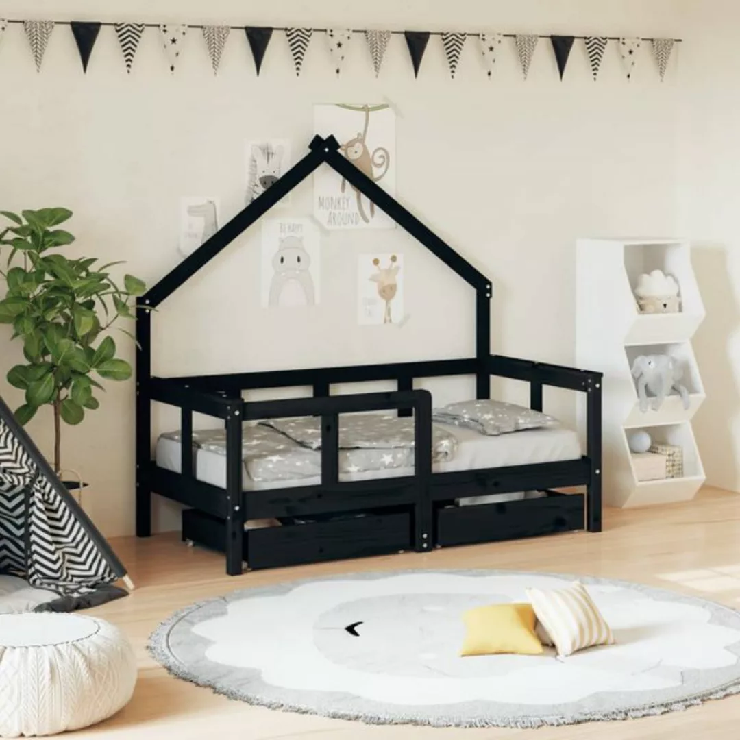 vidaXL Kinderbett Kinderbett mit Schubladen Schwarz 70x140 cm Massivholz Ki günstig online kaufen