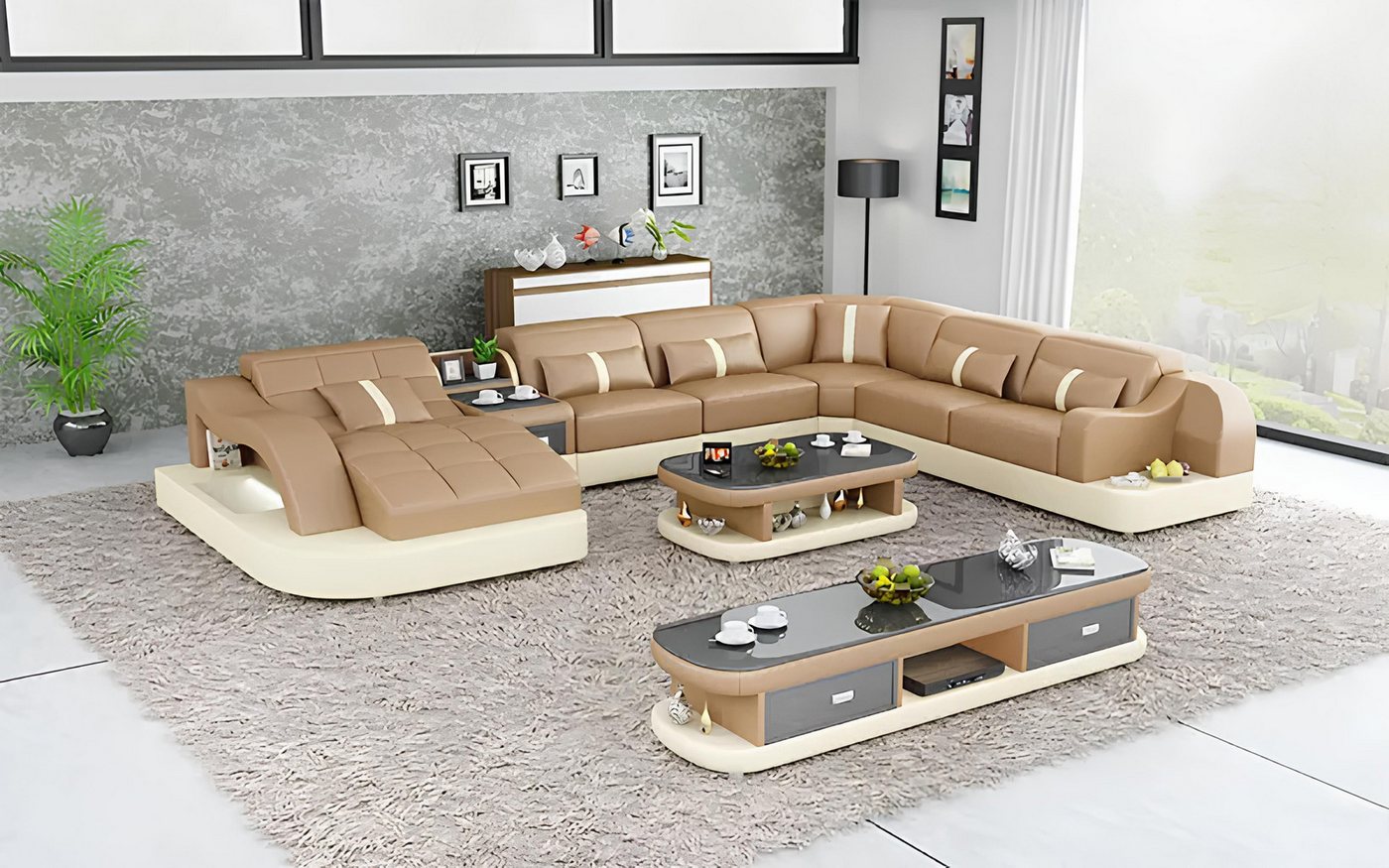 Xlmoebel Ecksofa Große Ledercouch-Sofa-Polster für das Wohnzimmer, moderne, günstig online kaufen