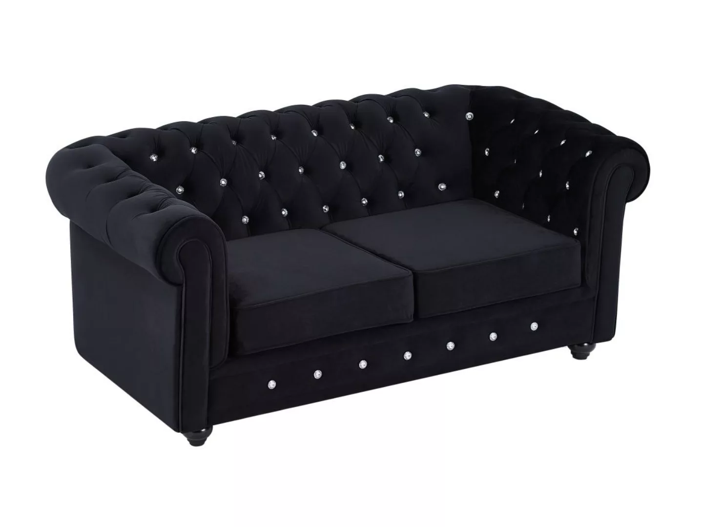 Sofa 2-Sitzer - Samt - Schwarz mit Knöpfen in Kristall-Optik - CHESTERFIELD günstig online kaufen