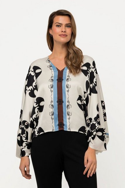 Ulla Popken Druckbluse Cape-Satinbluse grafischer Druck V-Ausschnitt günstig online kaufen