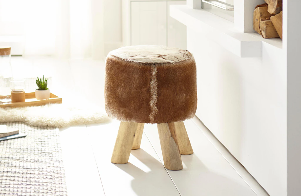 Home affaire Hocker "Kuhfell", mit Holzbeinen günstig online kaufen