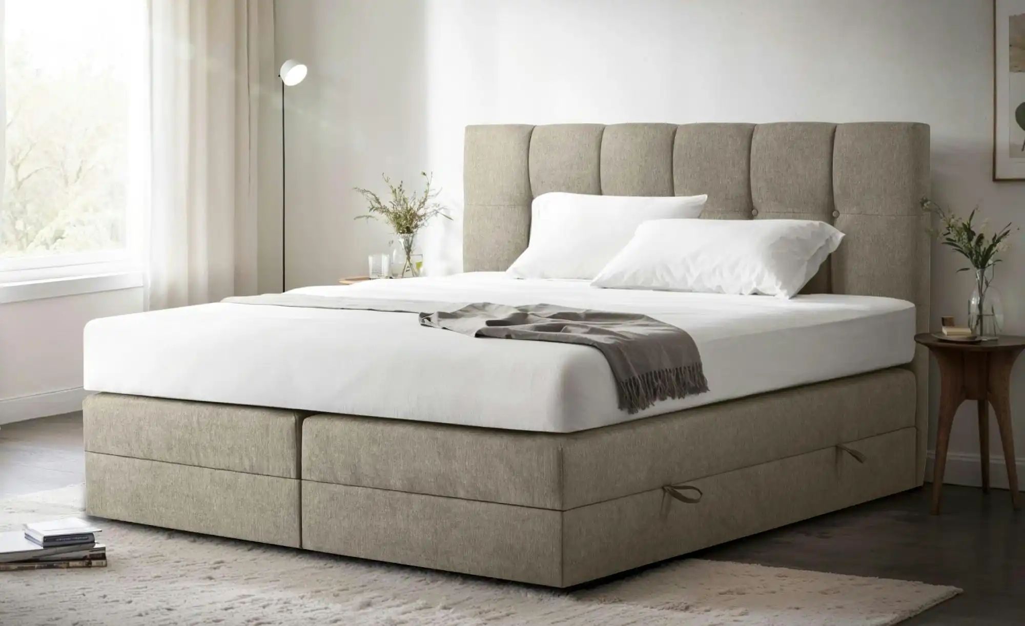 Boxspringbett mit Bettkasten Leeds ¦ beige ¦ Maße (cm): B: 180 H: 121 Bette günstig online kaufen