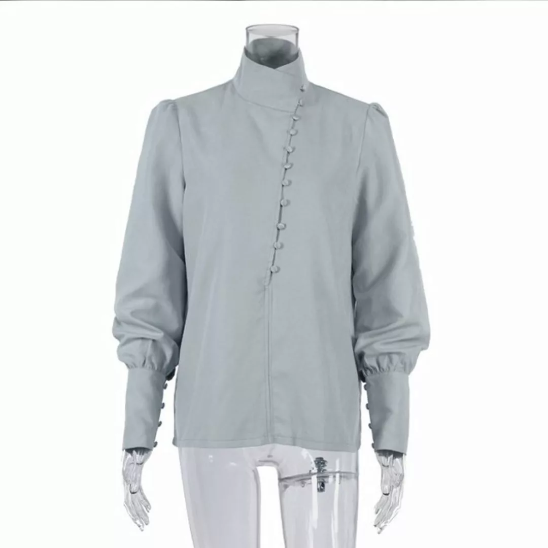 KIKI Langarmhemd Damen Langarm-Stehkragen Hemd mit runder Knopf, lässiges O günstig online kaufen